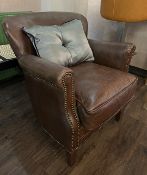 1 x CARLTON Vintage-style Brown Leather Studded Armchair