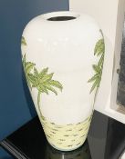 3 x Matching Designer Ceramic Vases  Featuring A Palm Tree Design - Luxury Showroom Example