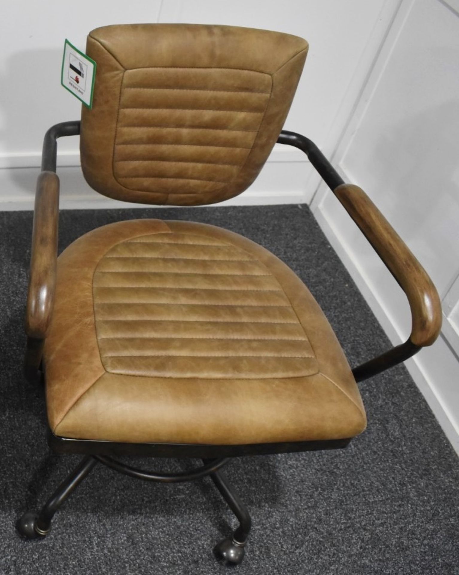 1 x Industrial-style Genuine Leather Upholstered Swivel Desk Chair - Original RRP £629.00 - Recently - Image 3 of 9