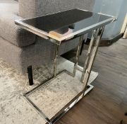 1 x Designer Brand Stainless Steel Black Glass Side Table - From a Luxury Furniture Retailer