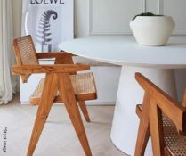 Set of 4 x RESIDENCE Teak Rattan Wooden Dining Chairs with Arms - Original Price £1,200