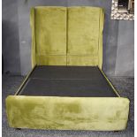 1 x Velvet Upholstered Kingsize Bedframe In Olive Green - Recently Removed from a Luxury Furniture R