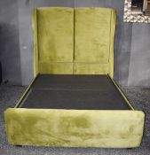 1 x Velvet Upholstered Kingsize Bedframe In Olive Green - Recently Removed from a Luxury Furniture R