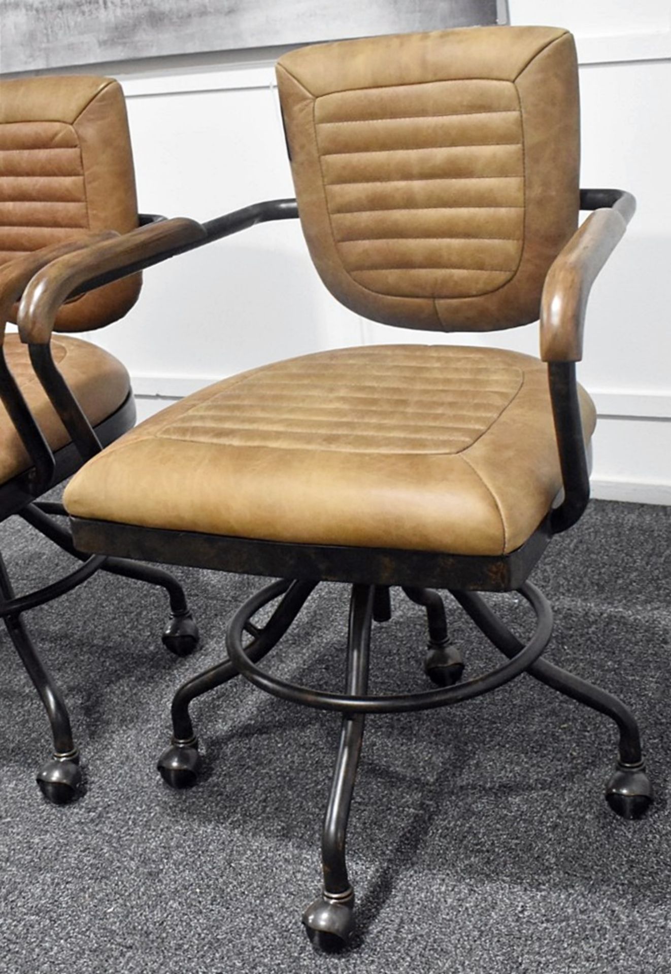 1 x Industrial-style Genuine Leather Upholstered Swivel Desk Chair - Original RRP £629.00 - Recently - Image 2 of 9