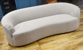 1 x Large Handcrafted 2.2-Metre 3-Seater Curved Sofa, Upholstered in a Premium Cream Fabric -