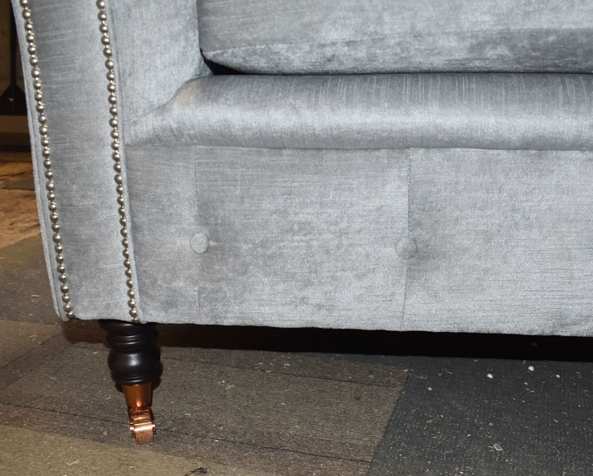 1 x Chesterfield-style Velvet Upholstered Sofa, on Castors, 2.2-Metres Wide  - Luxury Furniture - Image 12 of 14