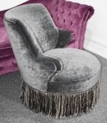 1 x Designer Brand Cuddle Chair in a Premium Grey Velvet with Tassel Fringe - Original Price £1,125