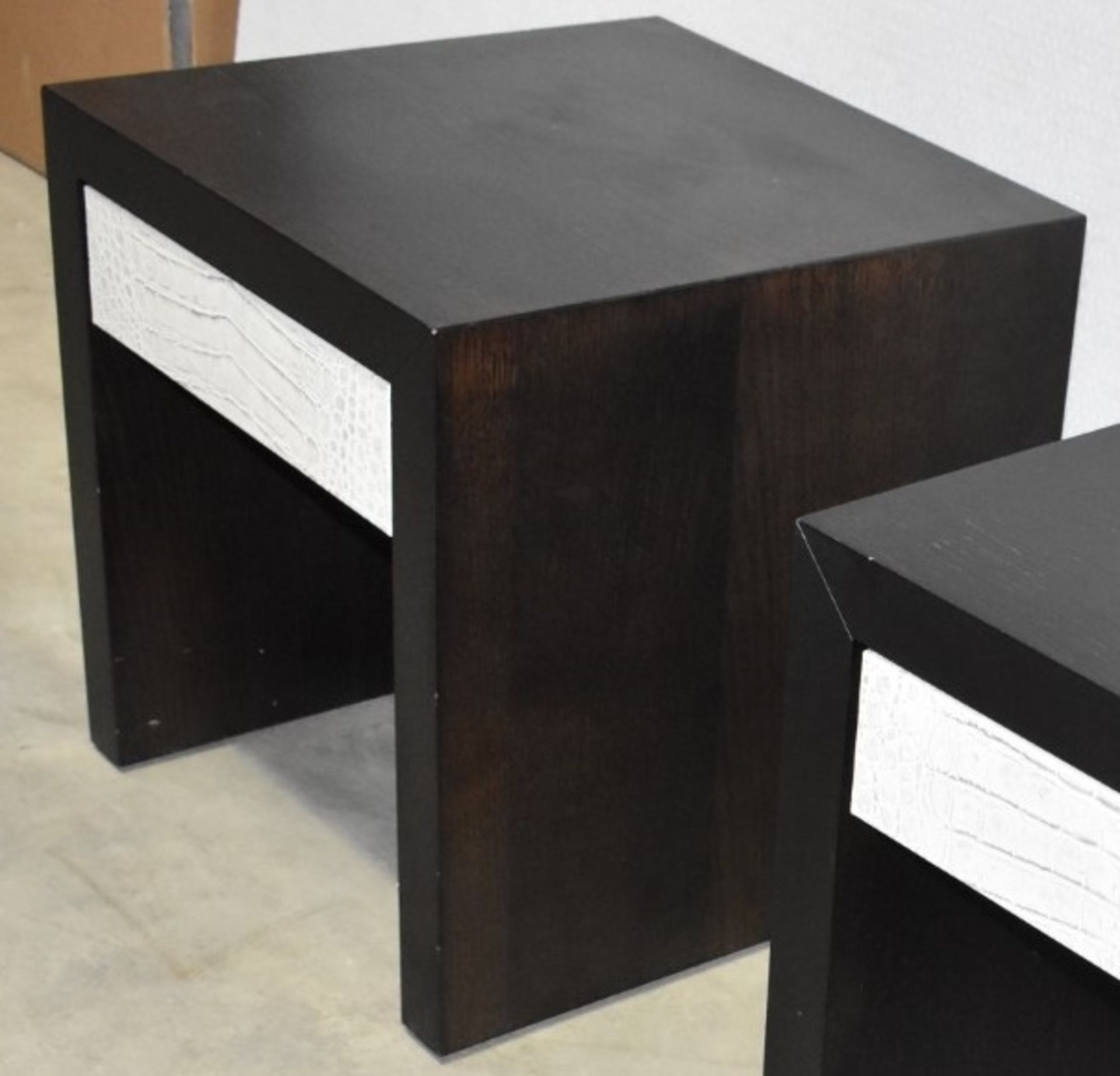 Pair of FENDI Modern Designer Wooden Bedside Cabinets Featuring Suede-style Lined 1-Drawer Storage - Image 4 of 15