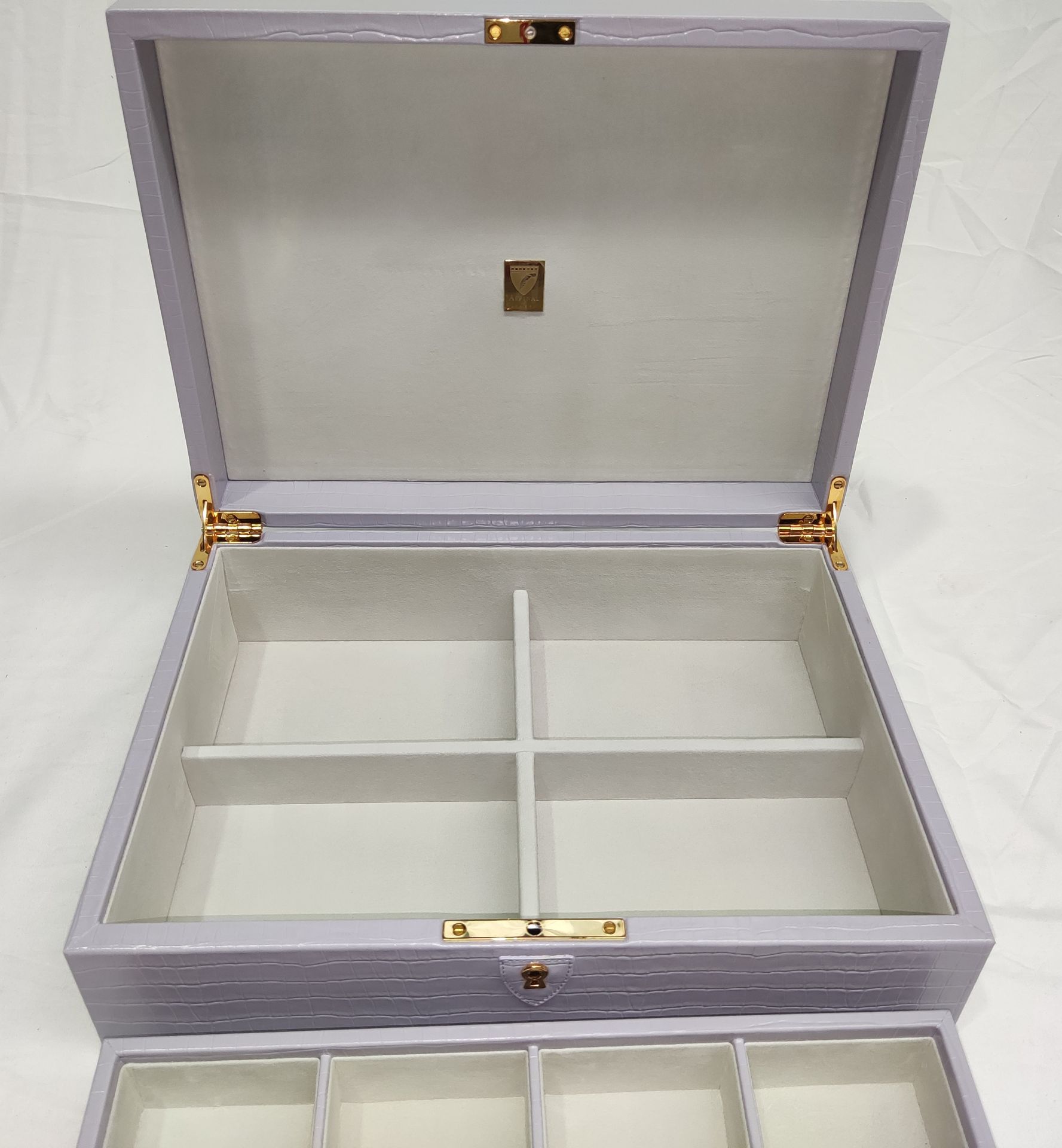 1 x ASPINAL OF LONDON Grand Luxe Jewellery Case In Deep Shine English Lavender Croc - Original - Image 8 of 34