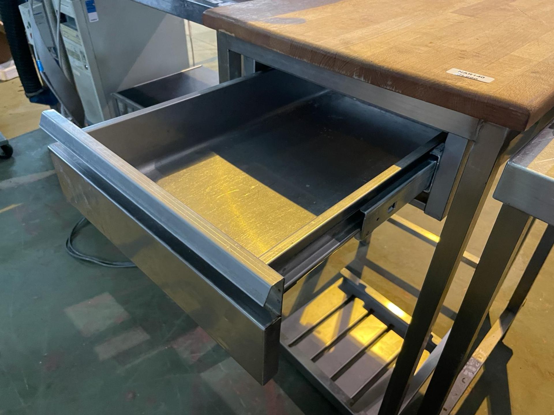 1 x Stainless Steel Prep Table With Wooden Cutting Top and Drawer - Image 6 of 7