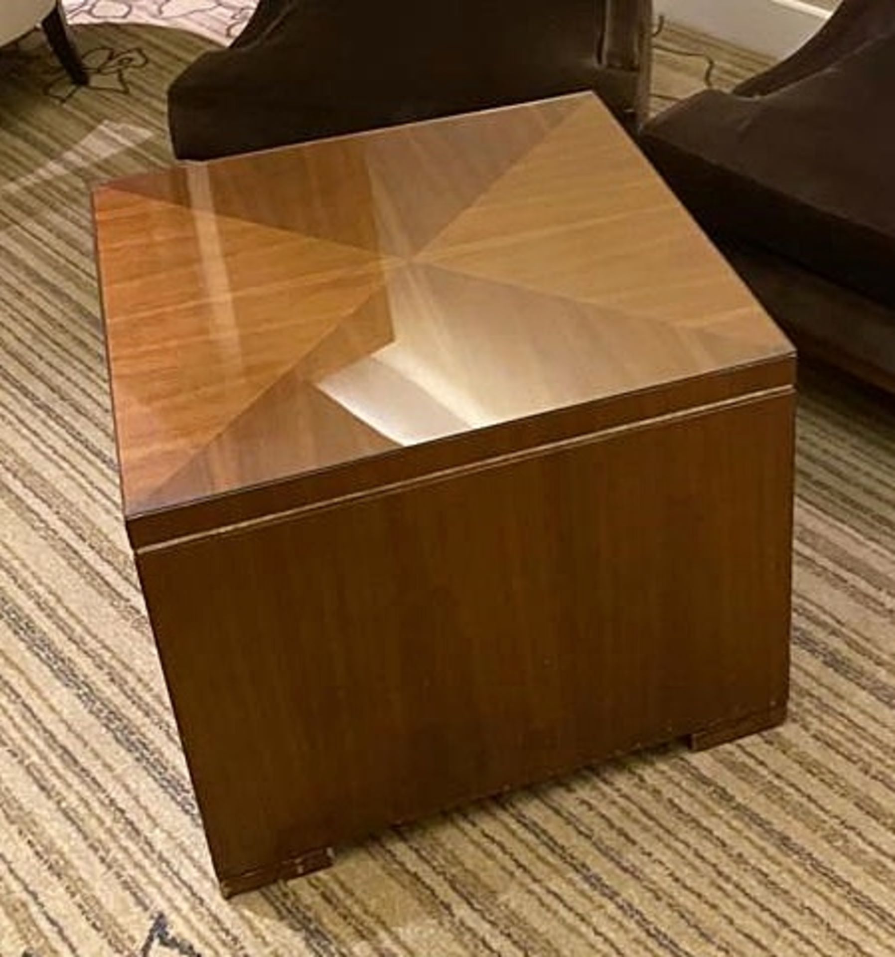 1 x Solid Wood Glass-topped Cube Coffee Table With Marquetry Detail On Top - Recently Procured - Image 2 of 3