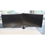 2 x Dell 24 Inch UltraSharp Full HD LED Monitors With Desk Mounted Adjustable Twin Stand, Power