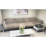 1 x Velvet 3.2-Metre Wide Corner Sofa Upholstered in a Soft Brown Velvet - NO VAT ON THE HAMMER