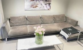 1 x Velvet 3.2-Metre Wide Corner Sofa Upholstered in a Soft Brown Velvet - NO VAT ON THE HAMMER