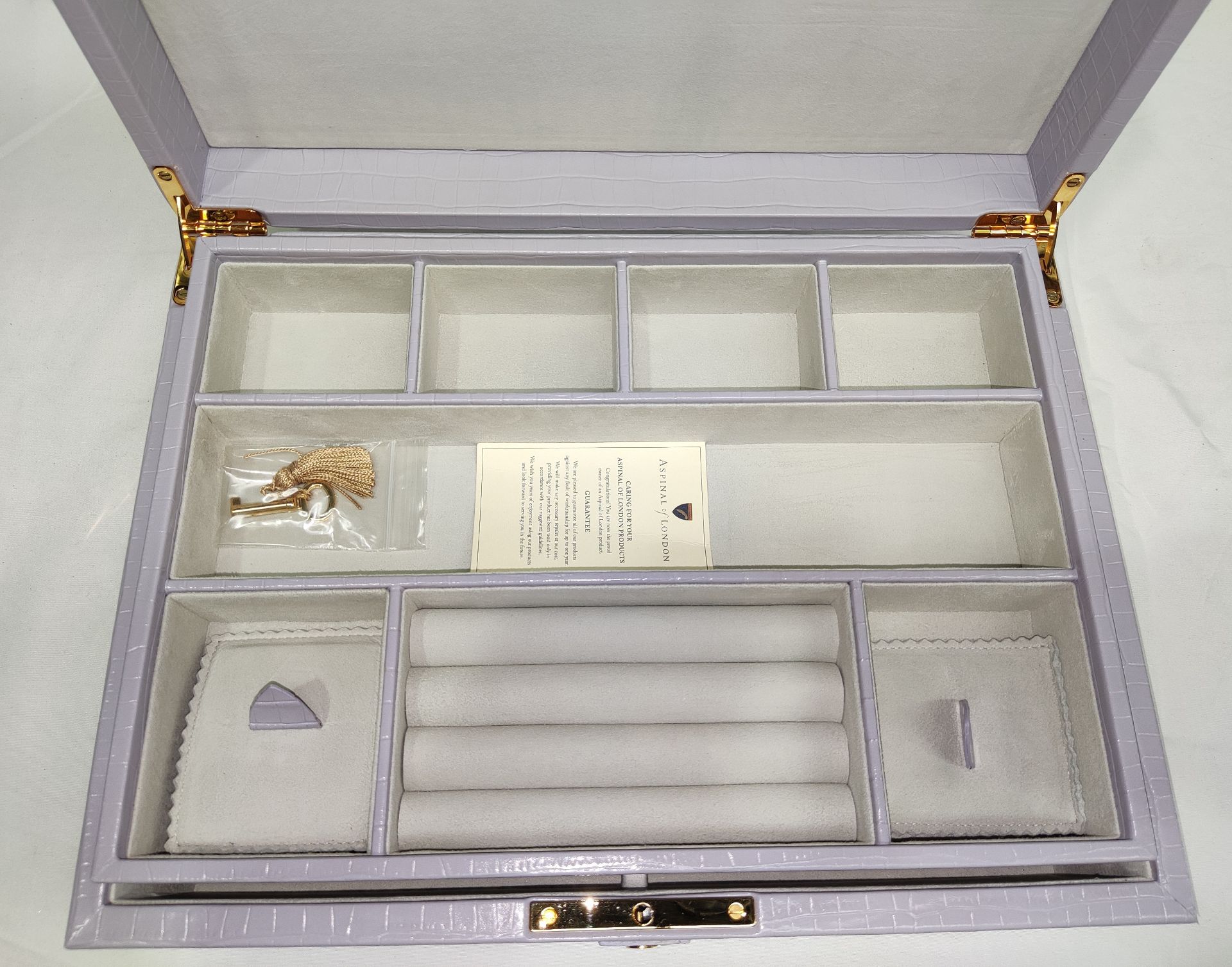 1 x ASPINAL OF LONDON Grand Luxe Jewellery Case In Deep Shine English Lavender Croc - Original - Image 24 of 34