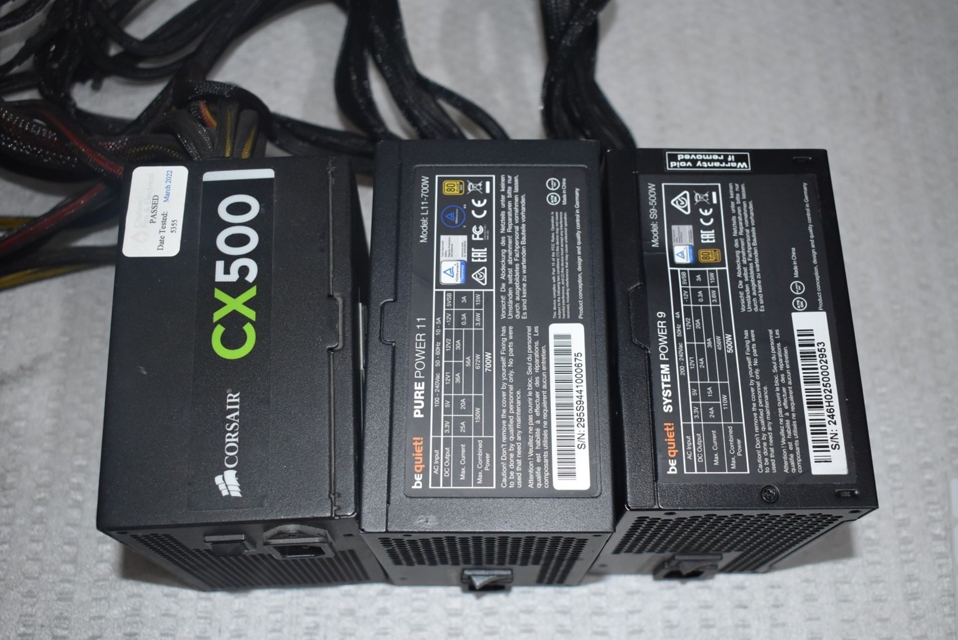 3 x Desktop PC Power Supplies - Brands Include Corsair CX500, BeQuiet Purepower 9 and BeQuiet - Image 2 of 3