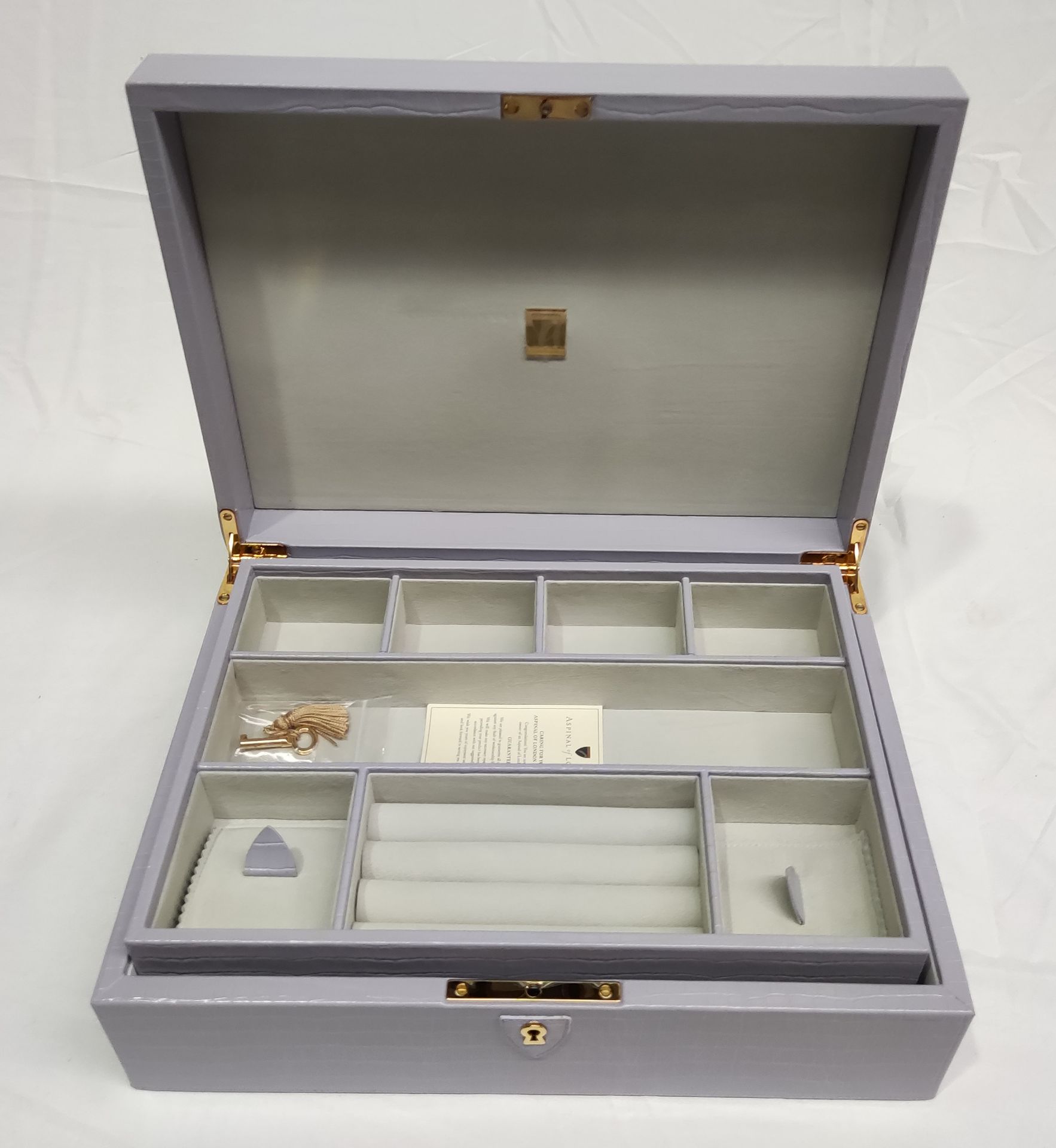 1 x ASPINAL OF LONDON Grand Luxe Jewellery Case In Deep Shine English Lavender Croc - Original - Image 15 of 34