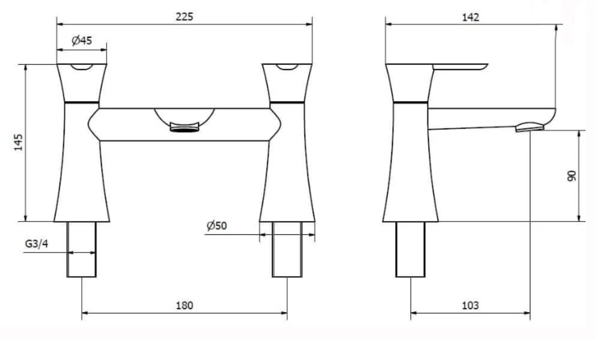 1 x CASSELLIE 'Pedras' Deck Mounted Bath Filler Tap In Chrome - Ref: PED003 - New & Boxed Stock - - Bild 2 aus 2