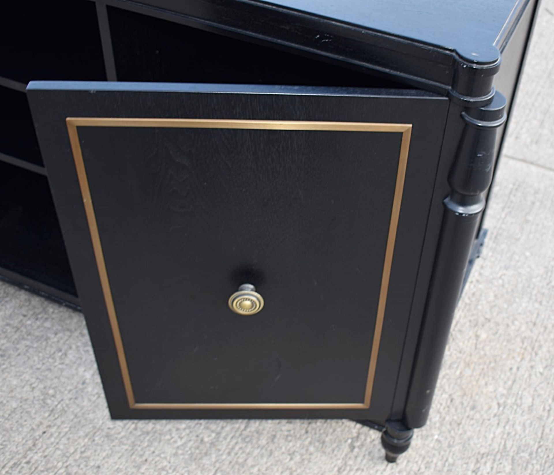 1 x Opulent 2-Door French Period-Style Handcrafted Solid Wood Cabinet in Black, with Brass Inlaid - Image 4 of 7