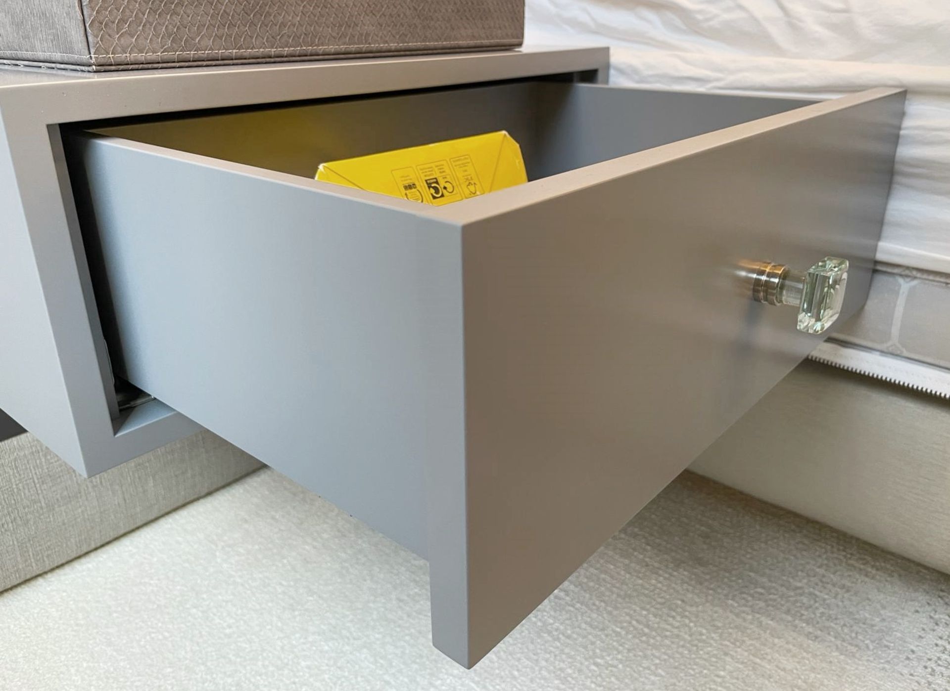 Pair of Stylish Wall Hung Bedside Drawers with a Grey Lacquer Finish and Glass Handles - Image 13 of 14