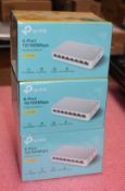 3 x TP Link 8 Port 10/100Mbos Desktop Switches - Model TL-SF1008D - New Sealed Stock