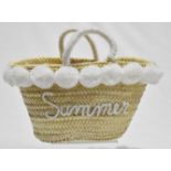 1 x BONITA Large Straw Summer Pom-Pom Basket Bag - Original Price £89.95