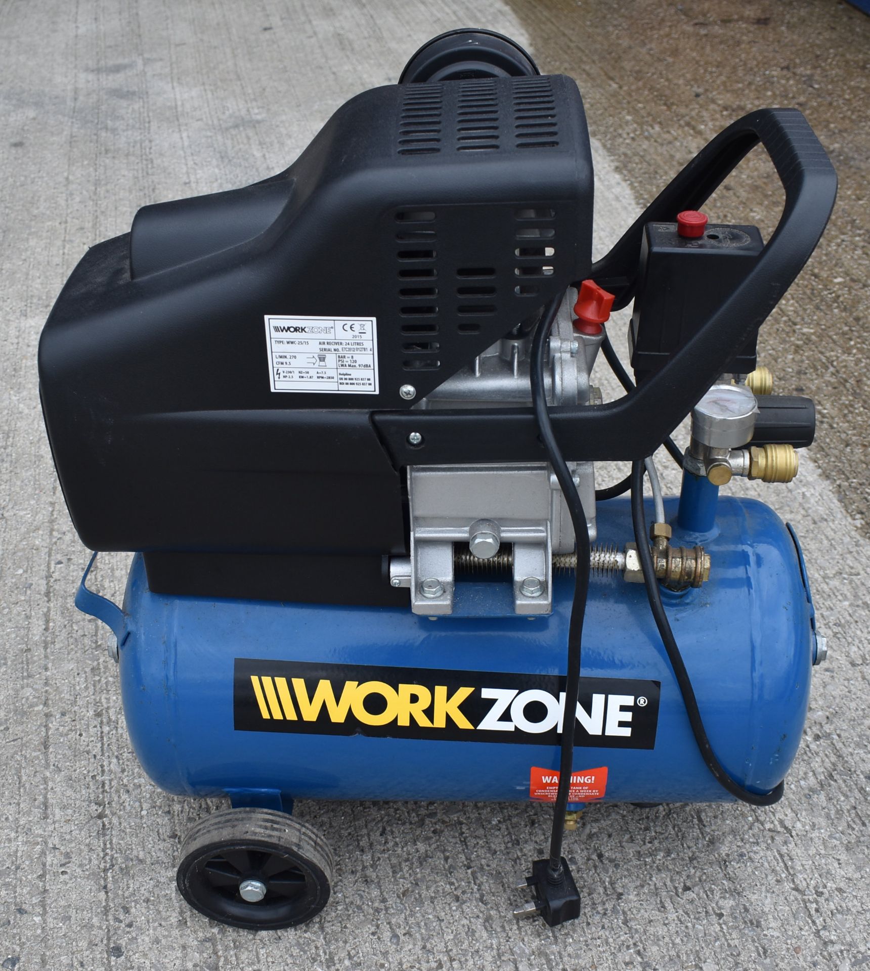 1 x WORKZONE Wwc 25/15 Air Compressor - 24L Receiver, 2.5Hp - RRP £190 - Ref: K260 - CL905 - Locatio - Image 3 of 14