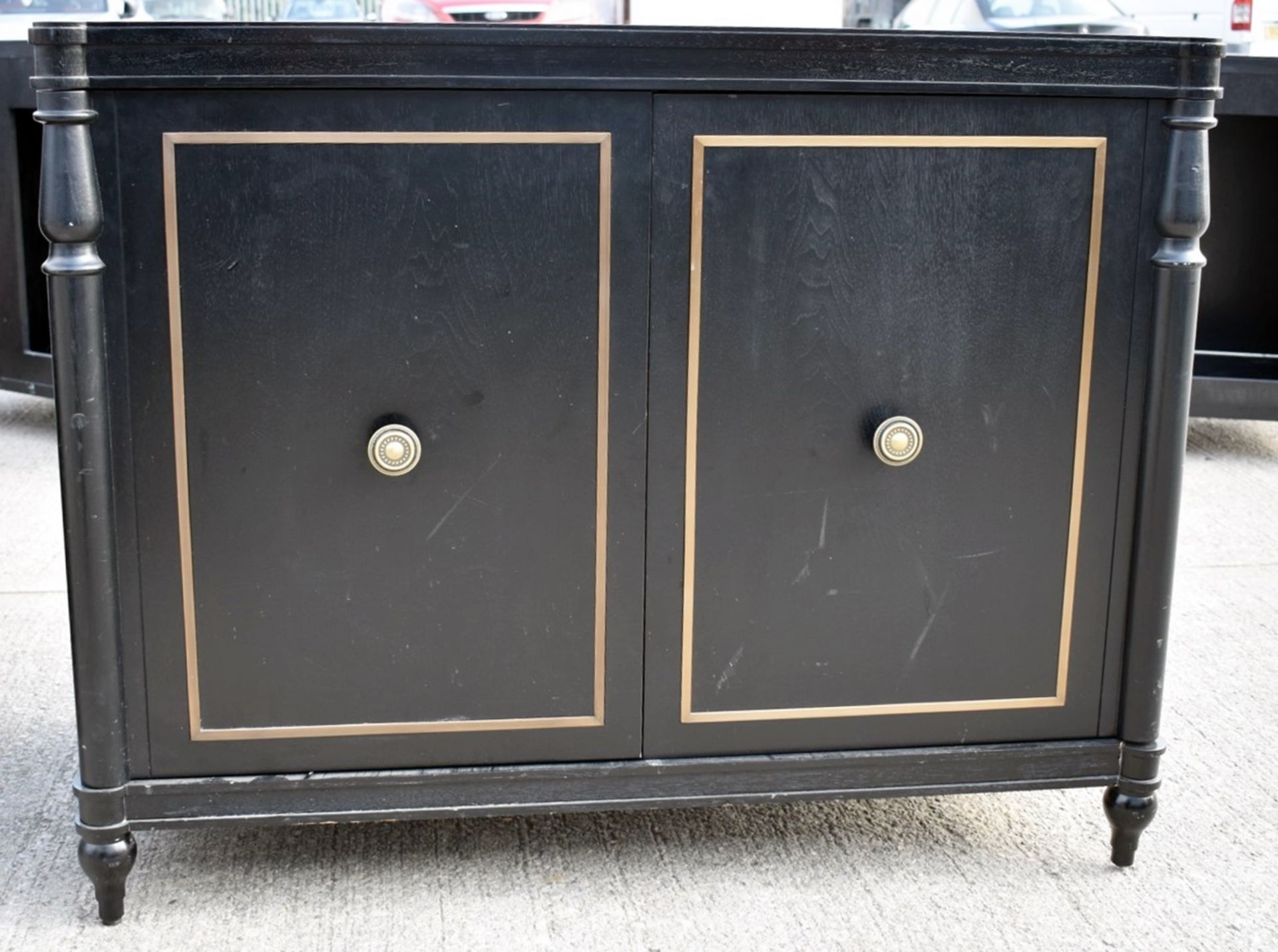 1 x Opulent 2-Door French Period-Style Handcrafted Solid Wood Cabinet in Black, with Brass Inlaid - Image 2 of 7