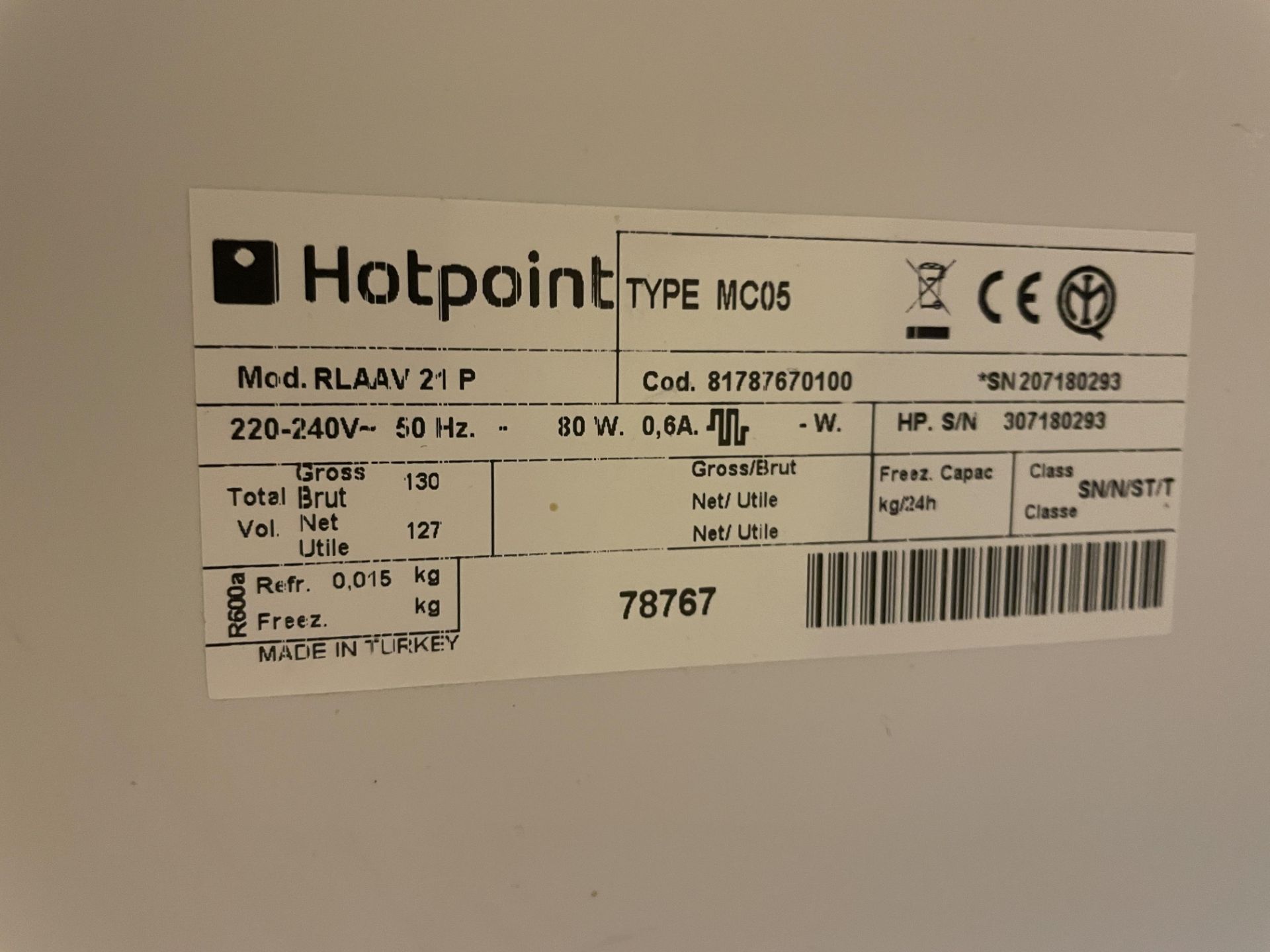1 x Hotpoint MC05 Undercounter Refridgerator - Image 3 of 5