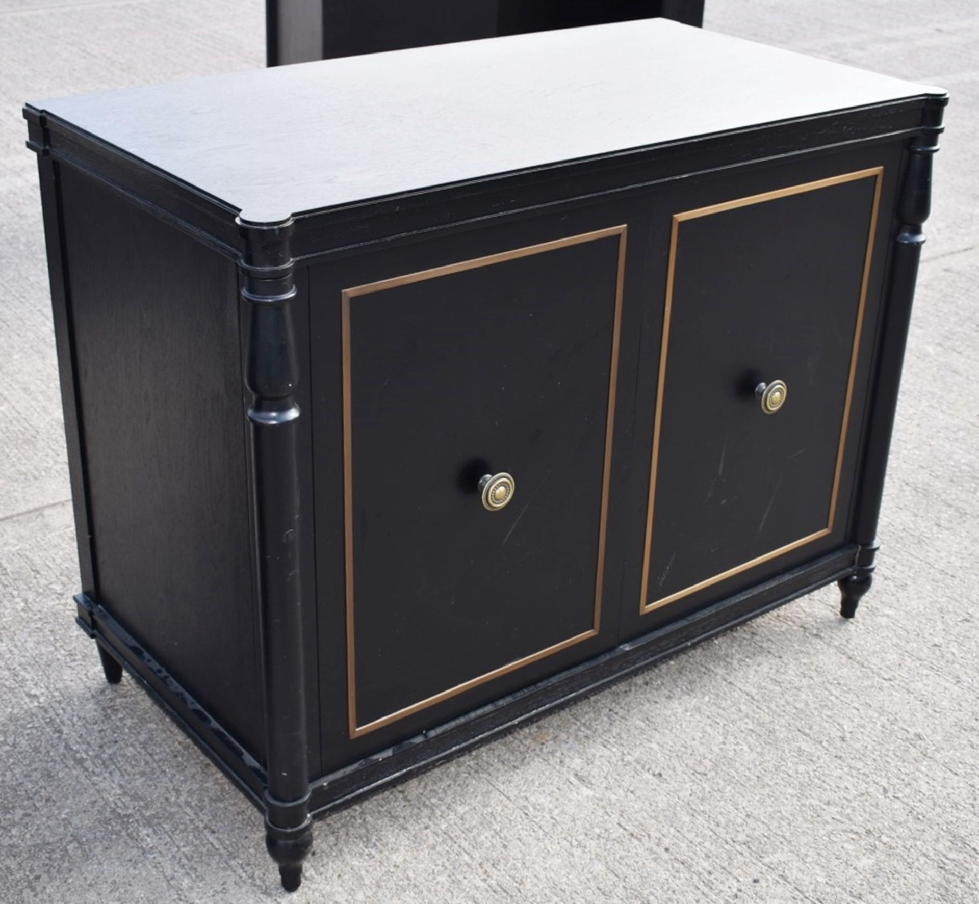 1 x Opulent 2-Door French Period-Style Handcrafted Solid Wood Cabinet in Black, with Brass Inlaid