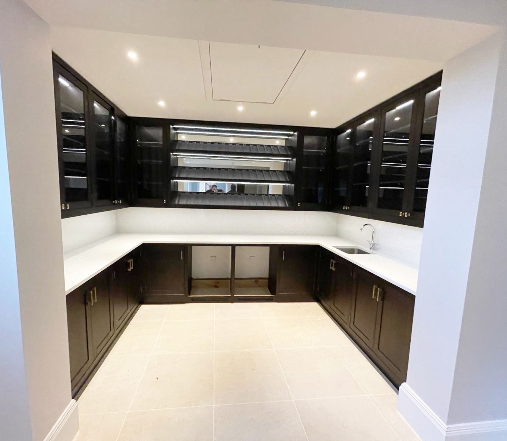 1 x Large Bespoke Fitted Luxury Home Bar with White Terrazzo Quartz Counter Worktops