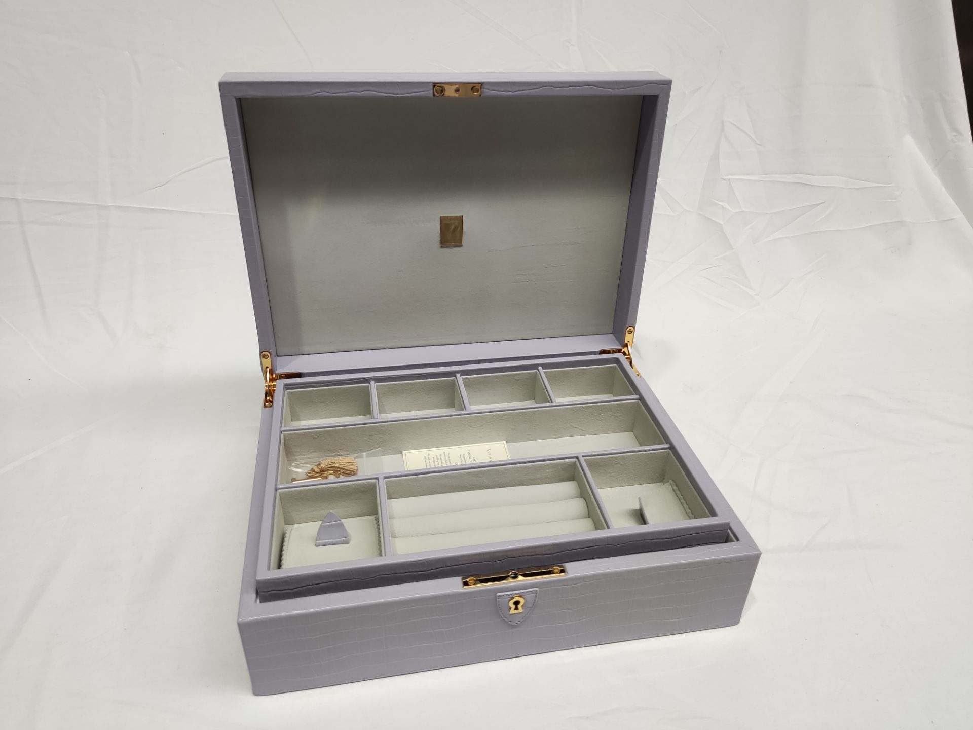 1 x ASPINAL OF LONDON Grand Luxe Jewellery Case In Deep Shine English Lavender Croc - Original - Image 17 of 34