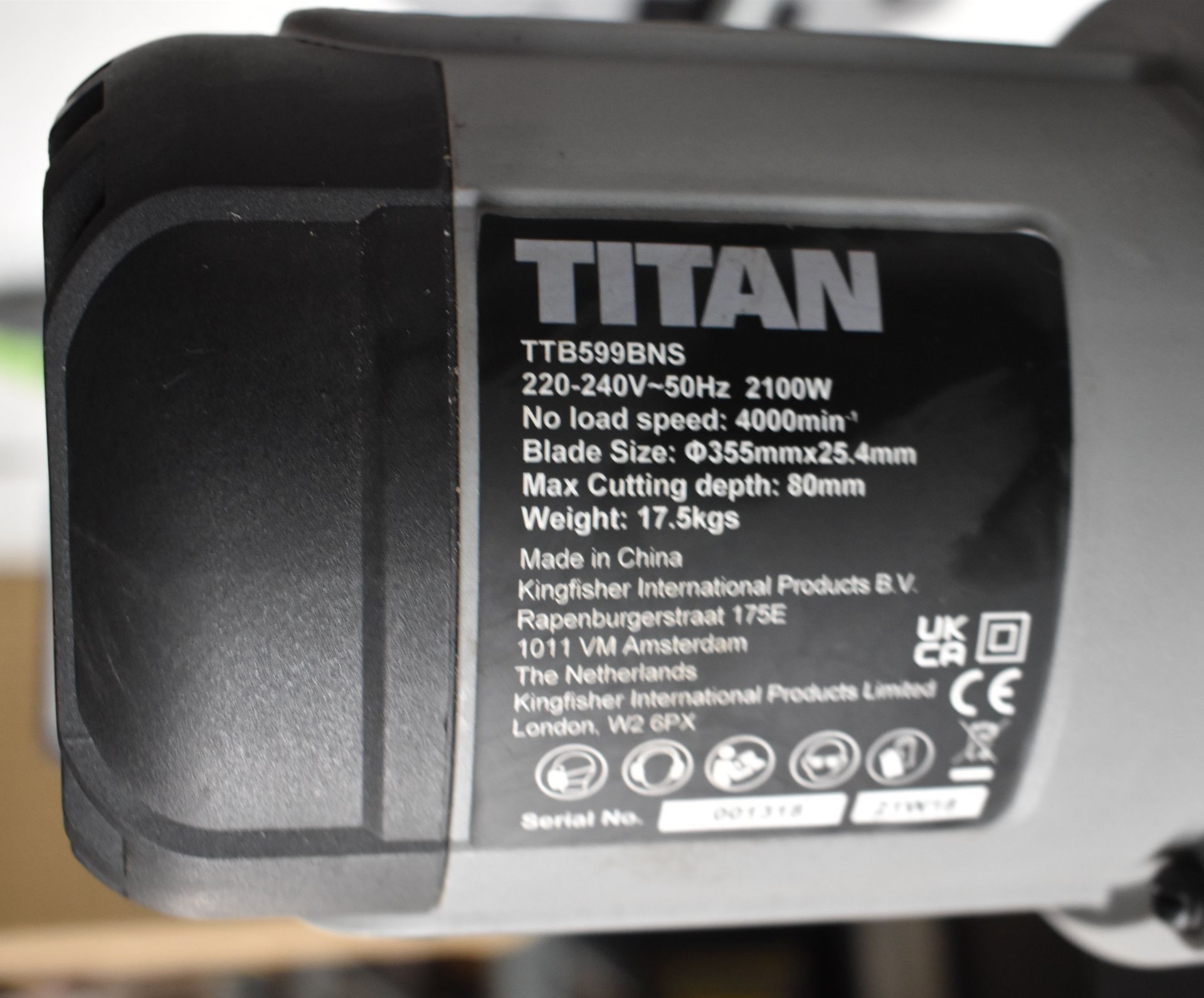1 x TITAN 2100W 355Mm Cut-Off Saw / Chop Saw - Model: TTBS99BNS - Ref: K254 - CL905 - Location: Altr - Image 18 of 21