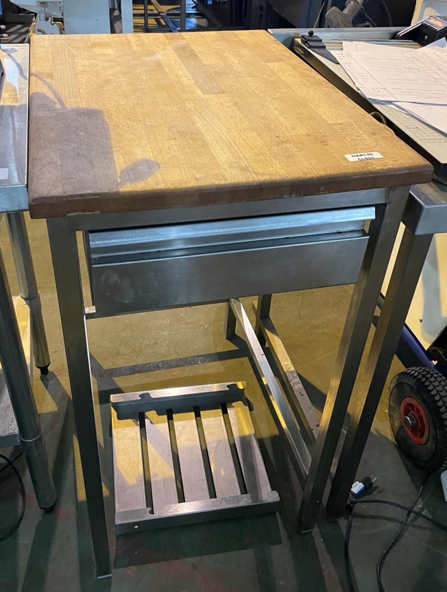1 x Stainless Steel Prep Table With Wooden Cutting Top and Drawer - Image 5 of 7