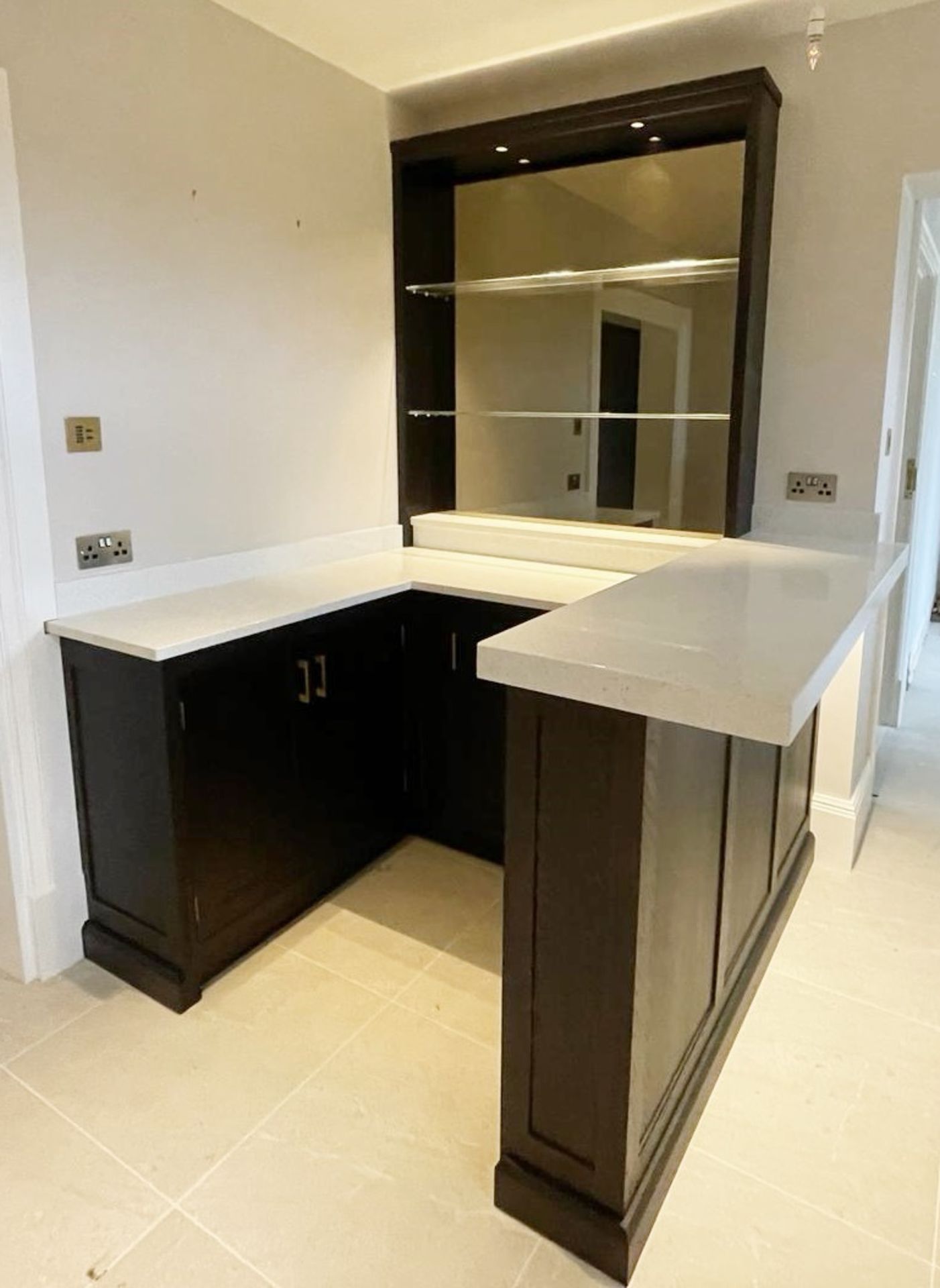 1 x Small Bespoke Fitted Luxury Home Bar with White Terrazzo Quartz Counter