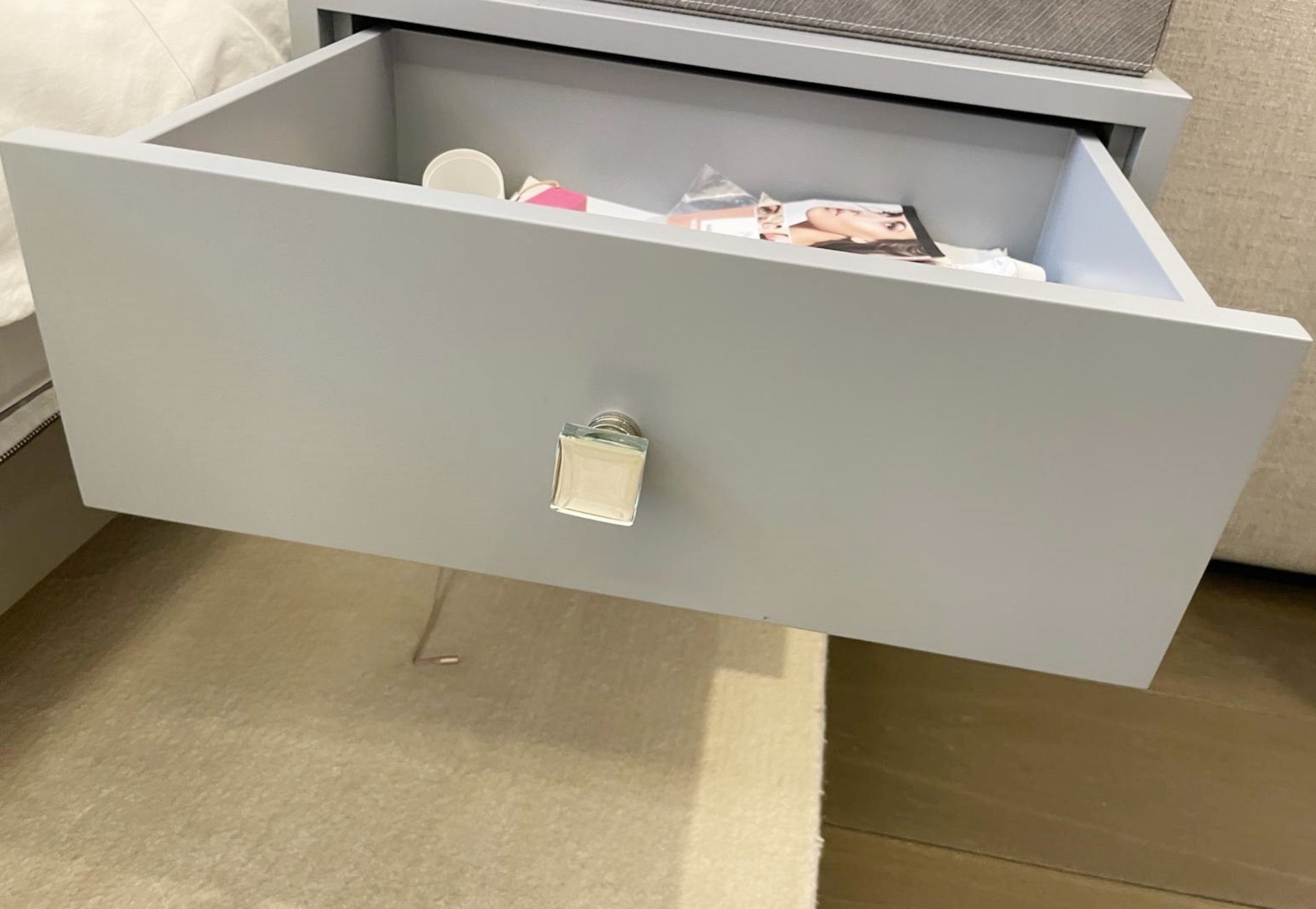 Pair of Stylish Wall Hung Bedside Drawers with a Grey Lacquer Finish and Glass Handles - Image 6 of 14