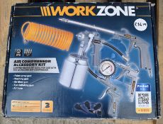 1 x WORKZONE Air Compressor Accessory Kit - Includes Paint Spray Gun, Washing Gun and More - Ref: K2