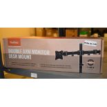 1 x VonHaus Double Arm Desk Mount Dual Monitor Stand - Holds Two 13" to 27" TV's or Monitors - New