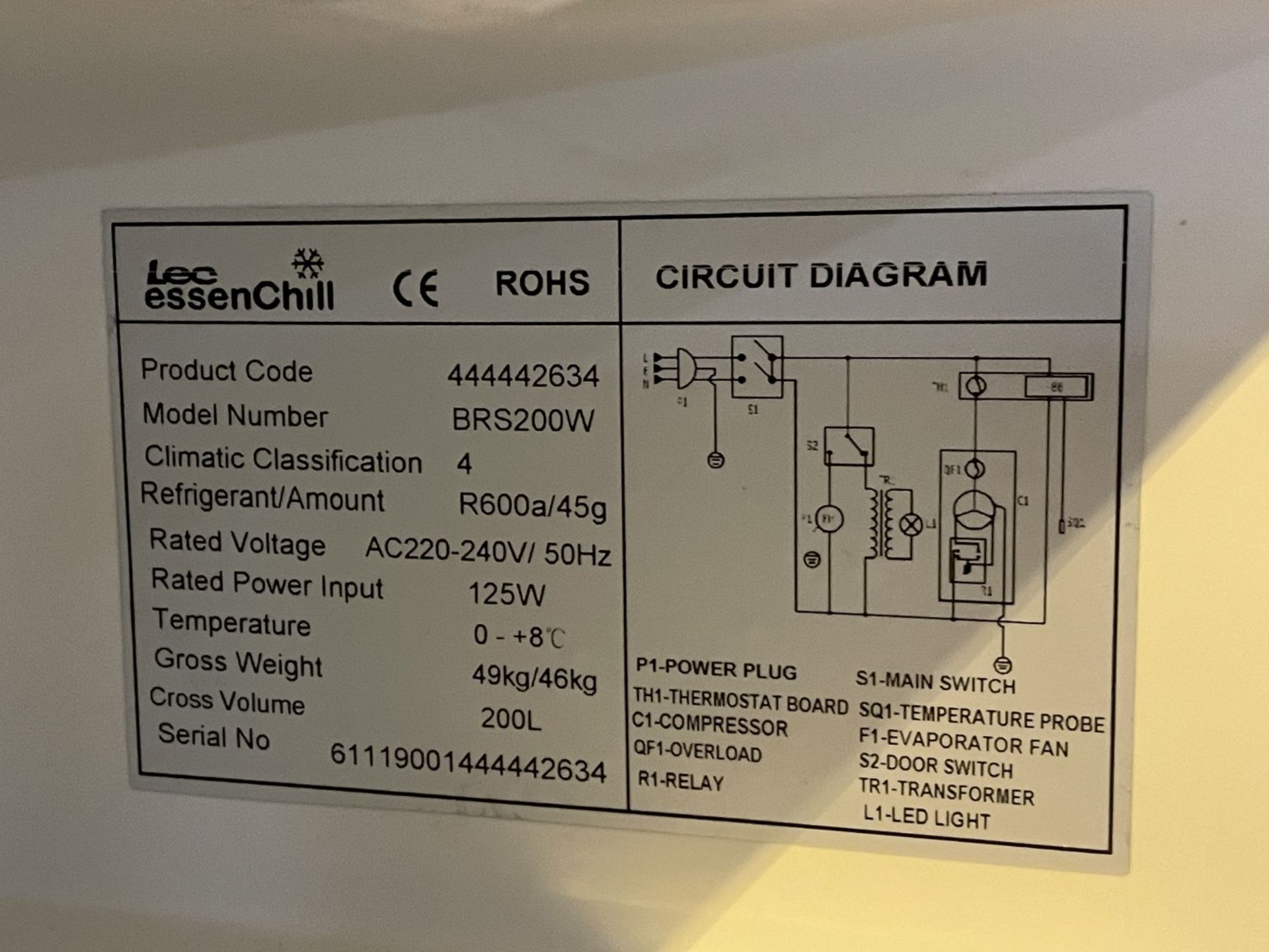 1 x LEC EssenChill Undercounter Commercial Refrigerator - Model BFS200W - Dimensions: H84 x W60 x D6 - Bild 4 aus 5