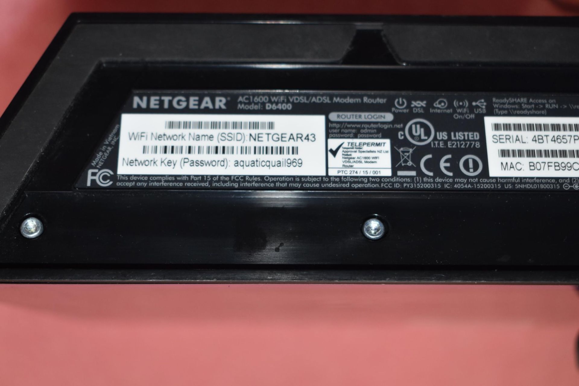 1 x Netgear D6400 AC1600 WiFi VDSL/ADSL Modem Router - Includes Power Adaptor - Image 4 of 4