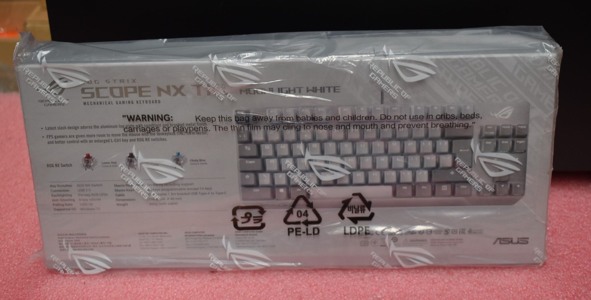 1 x Asus ROG Strix Scope NX TKL Moonlight White Wired Mechanical RGB Gaming Keyboard - Features - Image 5 of 6