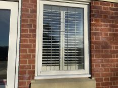 1 x Hardwood Timber Double Glazed Window Frames fitted with Shutter Blinds, In White - Ref: PAN106