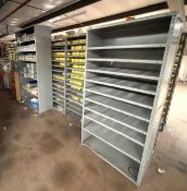 2 x Upright Metal Shelf Units - Includes 1 x Unit With Contents and 1 x Empty Unit