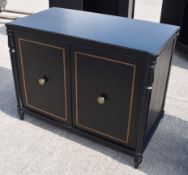 1 x Opulent 2-Door French Period-Style Handcrafted Solid Wood Cabinet in Black, with Brass Inlaid