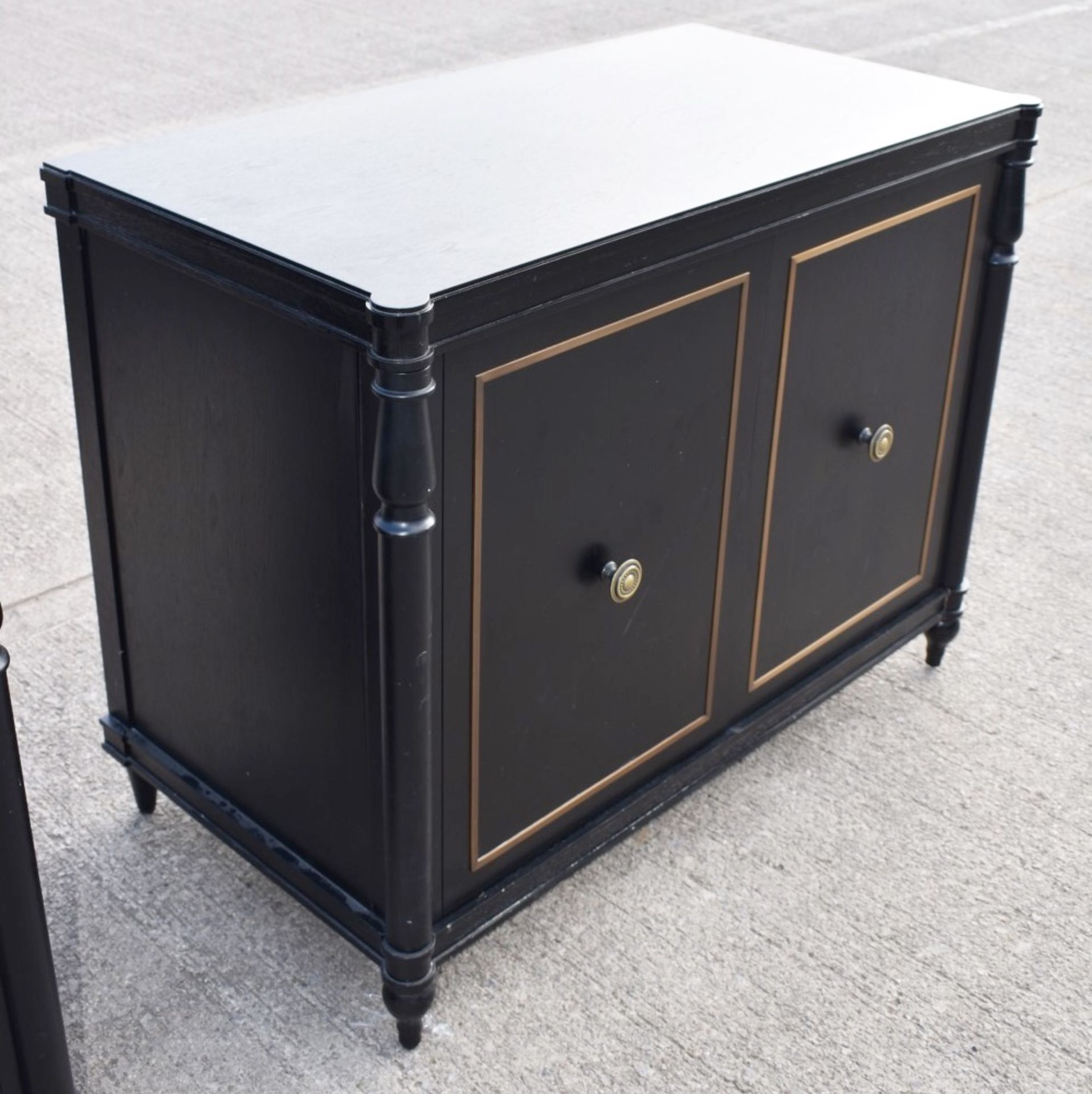 1 x Opulent 2-Door French Period-Style Handcrafted Solid Wood Cabinet in Black, with Brass Inlaid - Image 11 of 12
