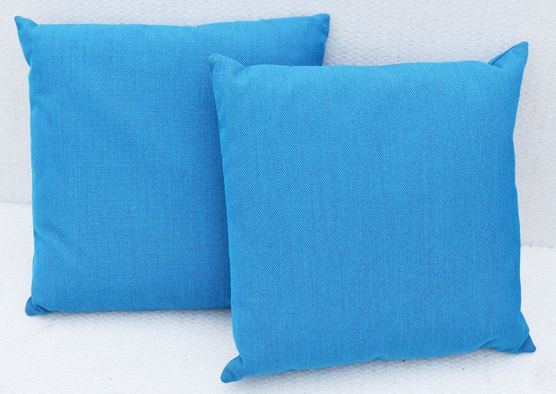 Pair of POLTRONA FRAU Large Luxury Square Cushions Upholstered in a Rich Blue Premium Fabric - Image 2 of 7