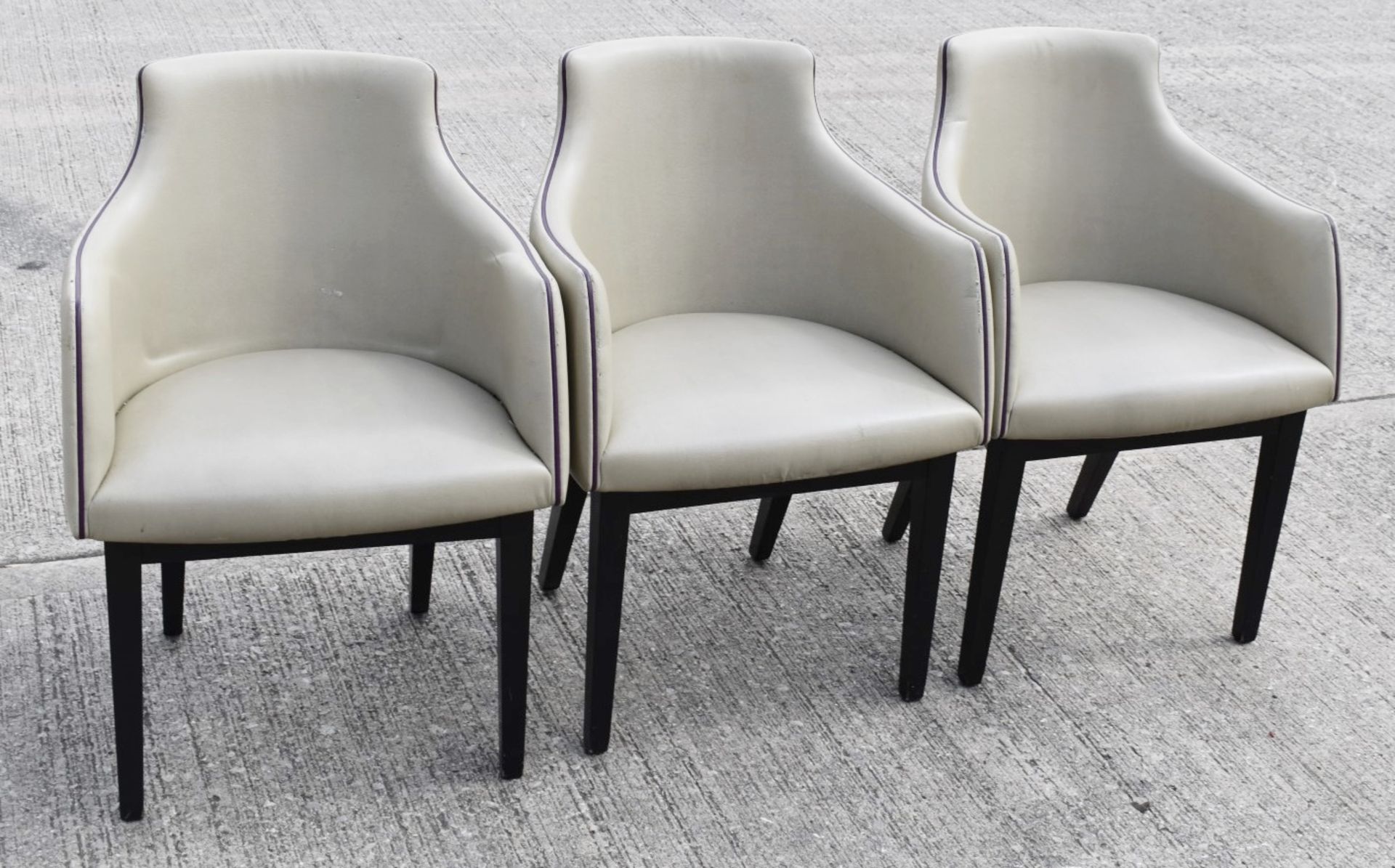 3 x Faux Leather Upholstered Chairs In Light Grey with Purple Piping - Ref: HBK579+580+581 / WH2 -