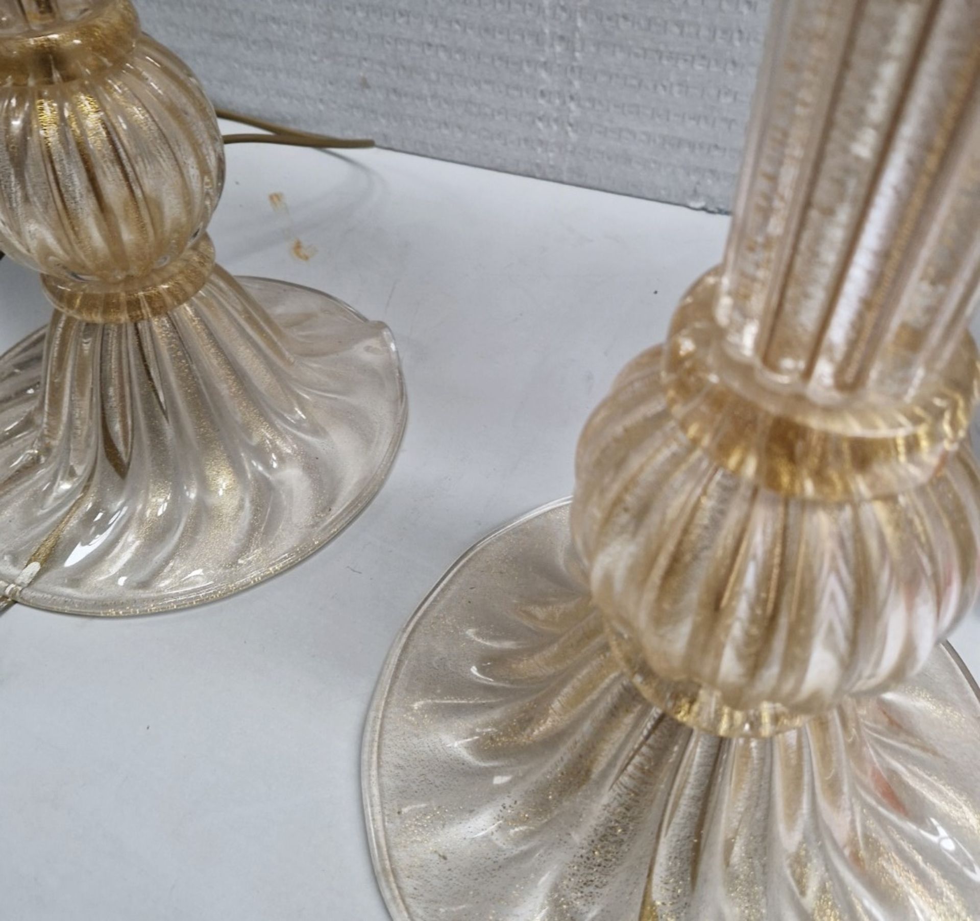 Set Of 2 x Mid-Century Classic Blown Murano Glass Table Lamp With Gold Flecks & Metallic Shades - Image 10 of 11