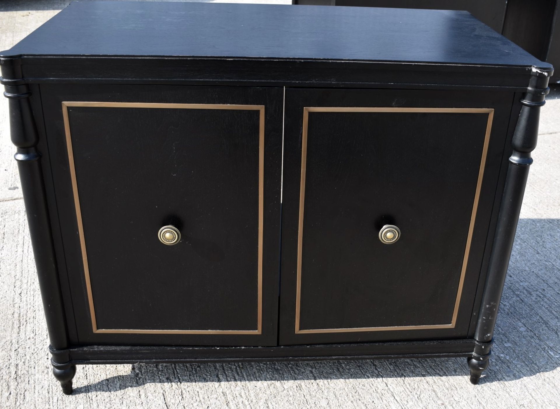 1 x Opulent 2-Door French Period-Style Handcrafted Solid Wood Cabinet in Black, with Brass Inlaid - Image 2 of 8