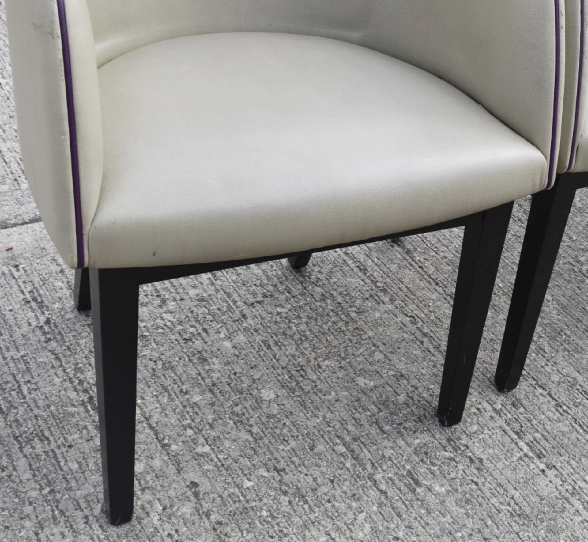 3 x Faux Leather Upholstered Chairs In Light Grey with Purple Piping - Ref: HBK579+580+581 / WH2 - - Image 5 of 12